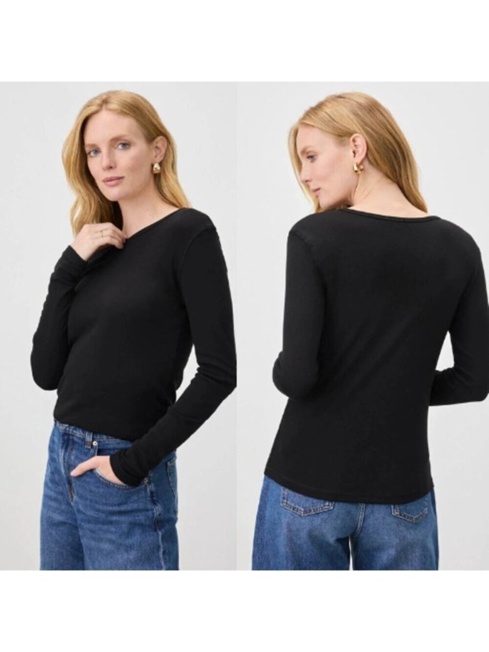 NWT Splendid The Classic Ribbed Classic Long Sleeve T-Shirt Black Size: M